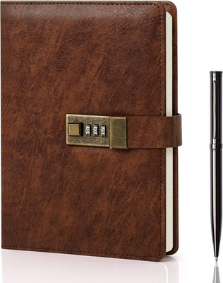 WEMATE Diary with Lock, A5 PU Leather Journal with Lock 240 Pages, Vintage Locks