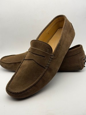 Men s Tod s Mocassino Gommino Suede Driving Loafer Shoes Tan Camel 9 US 10