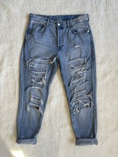H M Denim Boyfriend Jeans Women  s Size 8   Light Wash, Heavy Distressed