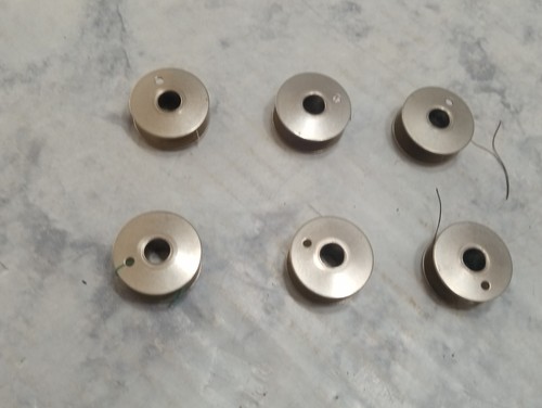 Lot Of 6 VTG Metal 1 Hole Sewing Machine Bobbins
