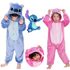 Kids Adult Blue Pink Stitch Kigurumi Pajamas Homewear Cosplay Costume Birthday