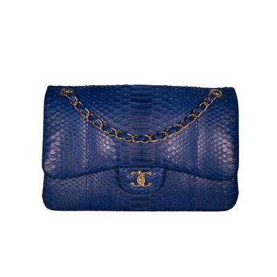 Chanel Python Classic Double Flap Jumbo Blue | eBay
