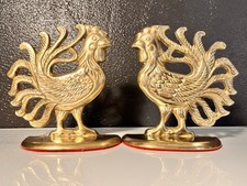 Vintage Brass Rooster  Bookends French Country Farm House