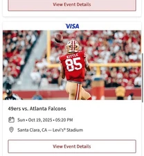 SAN FRANCISCO 49ERS Vs Atlanta Falcons 10/19 Sec:106 2 Tickets Aisle Food/Drinks