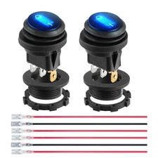 12 Volt Toggle Switch Waterproof 2 PCS, Blue LED Lighted round Rocker Switch Pan