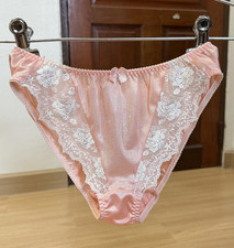 Vintage Silky Slippery Polyester Panty Sheer Nylon White Lace Bikini Brief Sz.6M