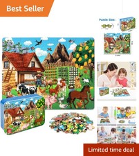 60-Piece Educational Jigsaw Puzzle for Ages 4-6 - Farm Theme with Storage Box