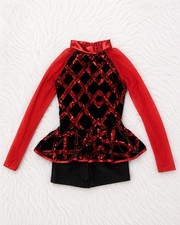 Laylas Dance Costume SC Red Black Sequin Jazz Performance Costume