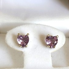 Vintage Boho Sterling Silver Purple Amethyst Crystal Small Heart Stud Earrings