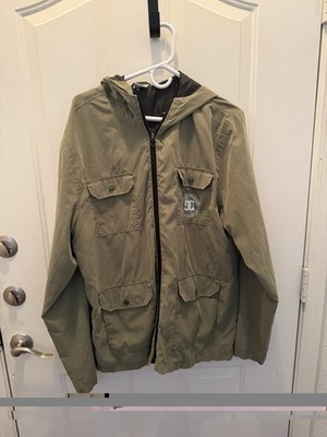 DC Shoes Avalanche Hooded Jacket XL Olive Green Full Zip Utility Skate Coat
