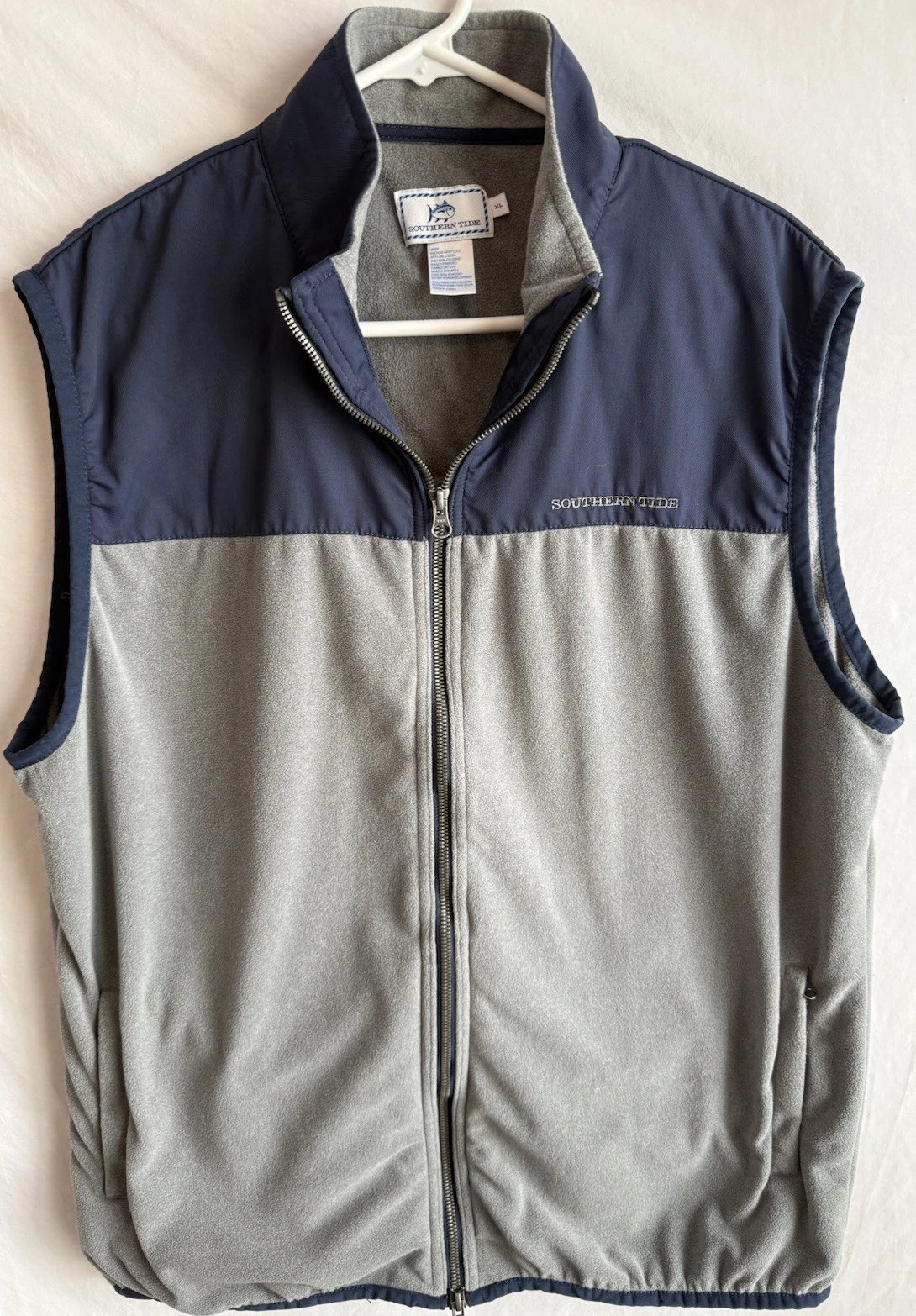 Southern Tide Vest Mens Size XL Gray Navy Full Zip Knit Polyester Pockets
