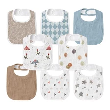 Muslin Drool Bibs for Boys Girls 8 Pack Adjustable Baby Bibs for Drooling and...