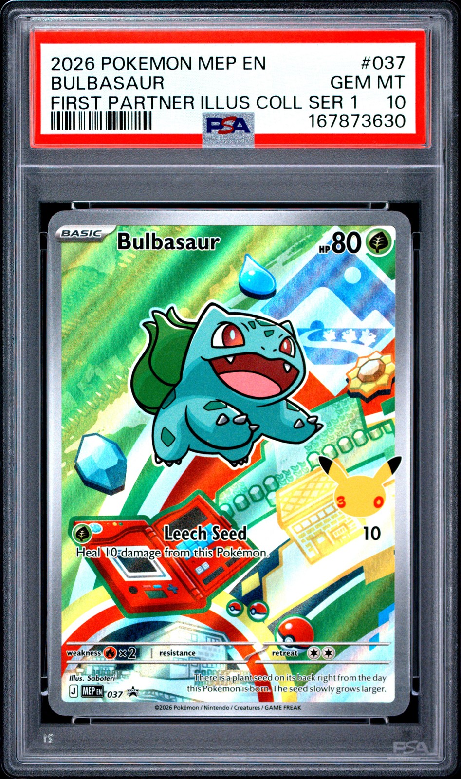 2026 POKEMON MEP FIRST PARTNER ILLUSTRATION COLLECTION #037 BULBASAUR PSA 10