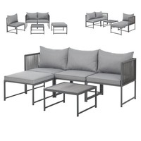 Polyrattan Gartenlounge Modular Ecksofa Tisch Inkl. Kissen Grau Svita Detroit