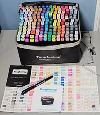 Tongfushop Markers Set 168 Colors - Double Tip- Pro Set W/Carrying Case! New!