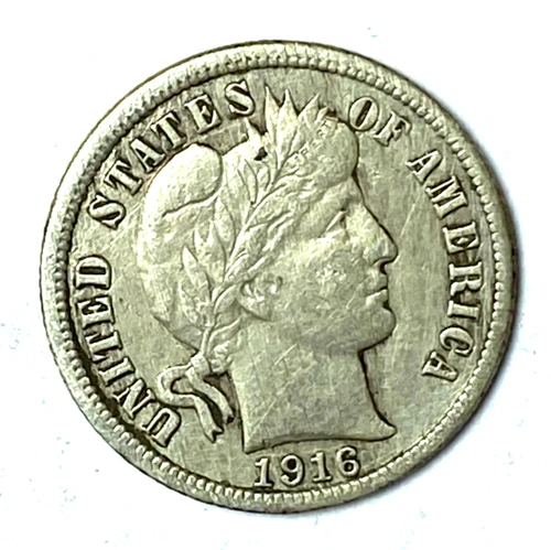 1916 10c Barber Silver Ten Cents Dime US Philadelphia