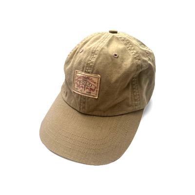 Vintage 90s Polo Ralph Lauren Patch Khaki Baseball Hat Leather