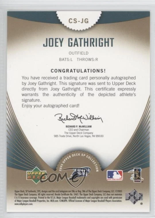 2005 Upper Deck SP Collection of Stars Signatures /5 Joey Gathright #CS-JG Auto - Image 2 of 2