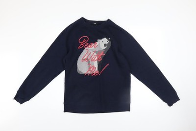H&M Damen Pullover Sweatshirt dunkelblau Eisbär Grafik Größe S