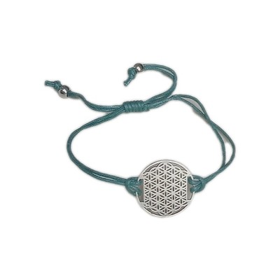 Armband Symbol Blume des Lebens verstellbar Gr.U Baumwolle dunkelgrün heilige Geometrie