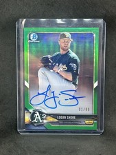 2018 Bowman Chrome Prospect HTA Green Atomic Refractor /99 Logan Shore Auto A6