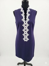 Vince Camuto Navy Blue White Embroidered Sleeveless Sheath Dress Women’s 6 T35