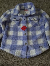 Roxy Girl Purple Plaid Sherpa Button Down Shacket Oversized Fleece YM 10-12 