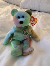 TY Beanie Baby  Peace Bear  The Bear Toy - RARE/TAG ERRORS, PE Pellets 1996