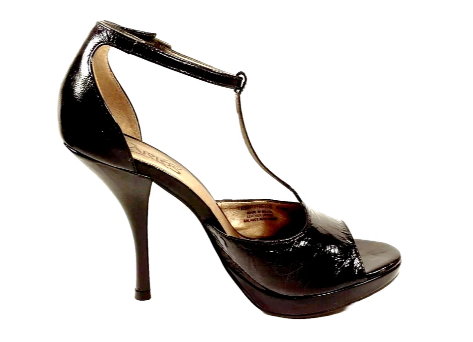 CARLOS SANTANA Women SIZE 5.5 Open Toe T Strap Pump Black Patent Stiletto Kinky - Image 3 of 4