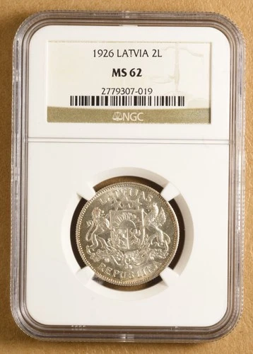 1926 Latvia 2 Lati NGC MS62