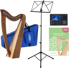 Keltische Harfe 19 Saiten Es-Dur Tasche Walnuss Set Schule Notenständer Tuner