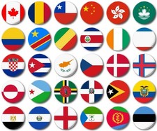 WORLD FLAGS Various 25mm, 1" Button Badge,- C to E