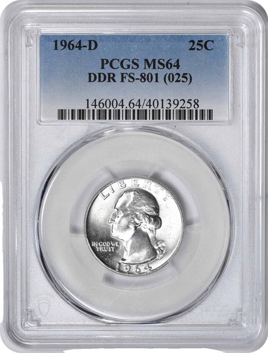 1964 D PCGS MS 64 Type C Reverse WASHINGTON QUARTER SILVER 25