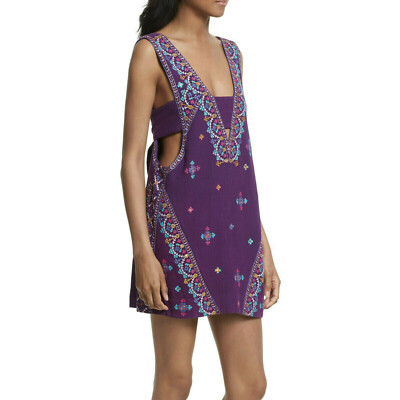 Free People Never Been Mini Embroidered Mini Dress, Womens, M, Purple Free People Never Been Mini Embroidered Mini Dress, Womens, M, Purple