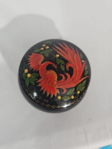 Vtg USSR Hand-Painted Russian Palekh Lacquer round Box FIREBIRD Phoenix - Picture 5 of 5