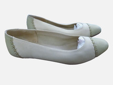 Vtg Salvatore Ferragamo Boutique Green Cap toe Cream Suede Ballet Flat 8 B Gold