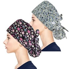 Adjustable Working Caps with One Size 2 Pack:multicolor Flower blue Flower