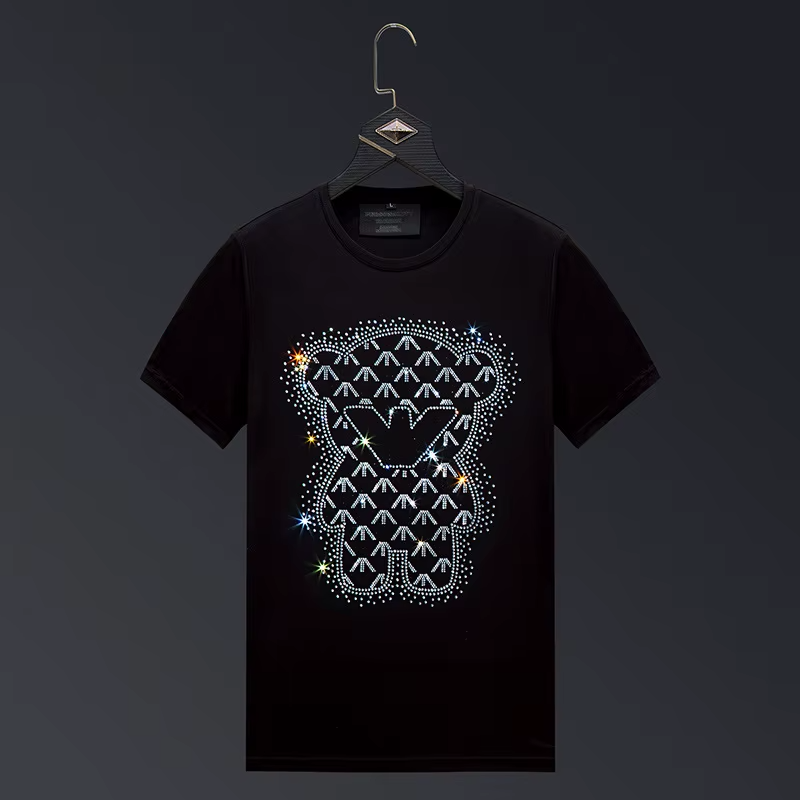 New Fashion Bear Rhinestone Summer Short Sleeve Luxury Men Streetwear T-Shirt