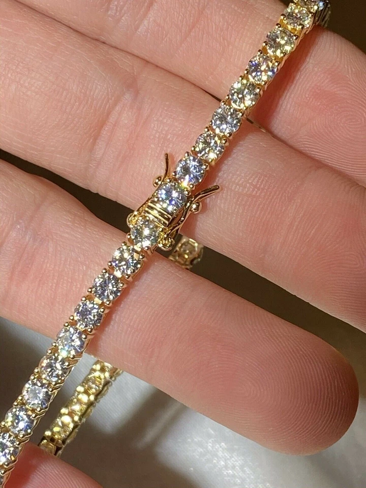 7.84 TCW Round Cut D VVS1 Moissanite Pulsera de Tenis en Oro Amarillo de 14K Chapado Foto 2 de 4