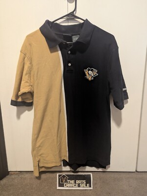 Active 90's Pittsburgh Penguins Vintage Polo Shirt Size L NHL Hockey Black Gold