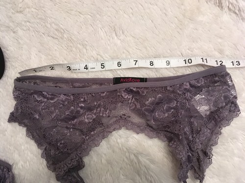 Sexy Bralette Bra Panty GARTER BELT Set Lot Gray Floral Lace Avidlove Small 3pc - Picture 5 of 8