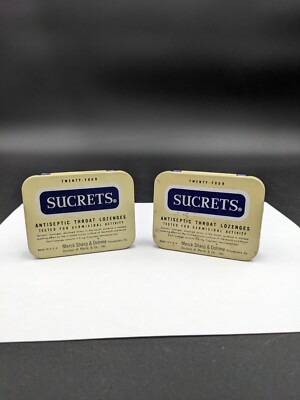 Vintage Sucrets Throat Lozenge Tins Set of 2 Merck Sharp & Dohme Hinged Lids