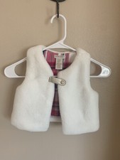 Cynthia Rowley Size XS 4 Little Girls Faux Fur Vest Solid White Pink Flannel Int
