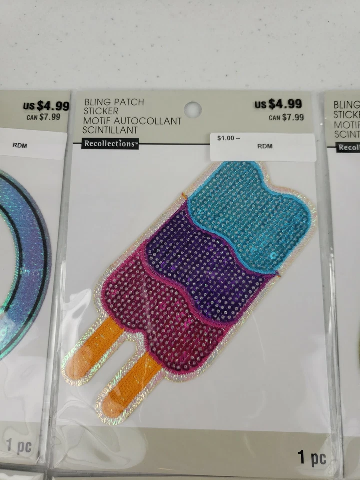 LOT OF 6 Bling Patches Stickers Peace Popsicle Dragonfly Cherry Parrot Panda - Image 3 of 4