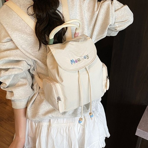 Solid Color Students School Bag Letter Embroidery Shoulder Bag Travel - Picture 5 of 15