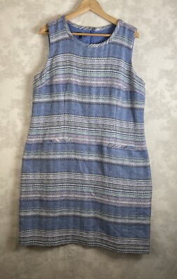 Talbots Womens Sleeveless Blue Plaid Tweed Shift Dress Size 16 Casual, Work