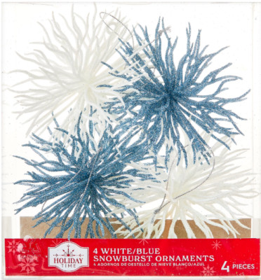 HOLIDAY Time 'White/Blue' Starburst Ornaments Weihnachtsbaum Schmuck Import USA