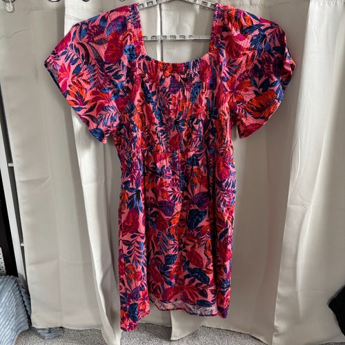 Terra Sky Women Dress Size 4X Tropical Floral Gauze Smock Square Neck Boho 18240 - Picture 2 of 10