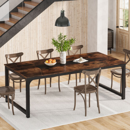 Industrial Kitchen Table for 6-8 Person, Rectangular Dinner Table,Rustic Brown - Picture 2 of 8