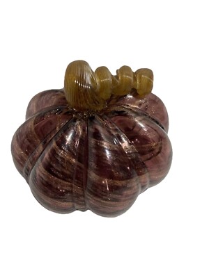 Hand Blown Art Glass Pumpkin With Sparkly Swirls Curly Stem